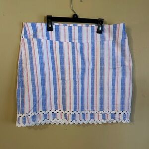 Crown & Ivy Blue and Pink Striped Mini Skirt